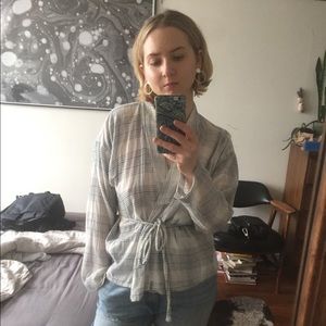 Madewell Grey & Off White Crepe Boho Wrap Top